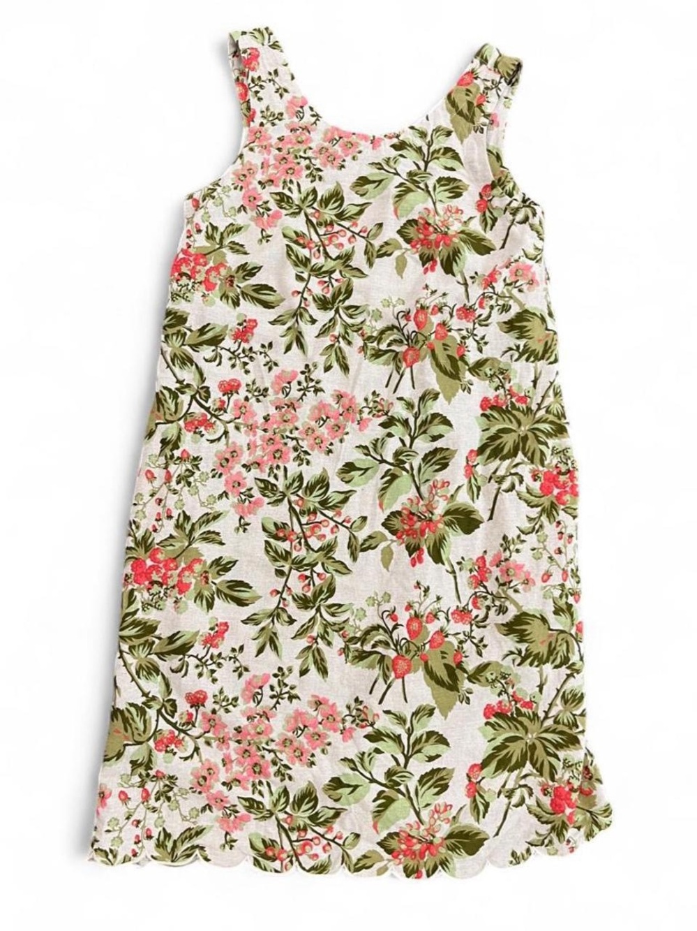 Laura Ashley Floral Linen Blend Scalloped Hem Mini Dress Women’s XS